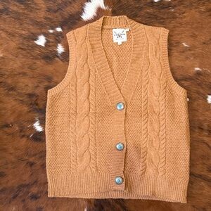 NWT COTTON & RYE WOMEN'S NOVELTY CABLE KNIT VEST WITH TURQUOISE BUTTONS